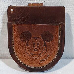 VINTAGE LEATHER MICKEY MOUSE POCKET WATCH POUCH WITH BELT LOOP ON REAR...NEW/OS